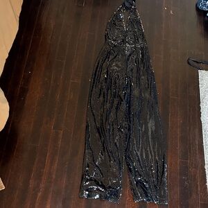 Black Sequin Halter Jumpsuit